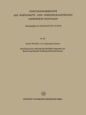 cover image of Entwicklung einer chemisch-physikalischen Apparatur zur Bestimmung kleinster Kohlenoxyd-Konzentrationen